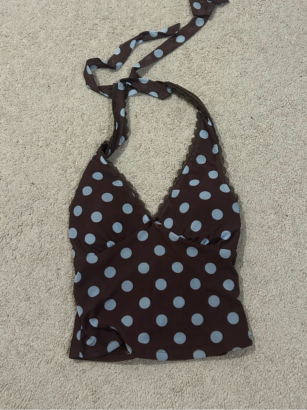 Pink Rose Brown Top with Light Blue Polka Dots